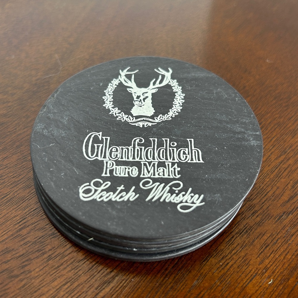 Set of 4 Glenfiddich Scotch Whiskey Natural Slate Coasters with Felt Bottoms